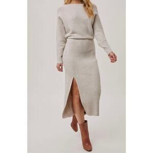 NWT Bluivy Rib Knit Sweater Midi Dress Womens Large Cream Lagenlook Boho Minimal
